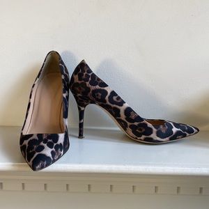 J Crew Pumps in Leopard Satin High Heels Sz 9.5 Dusty Cedar Elsie